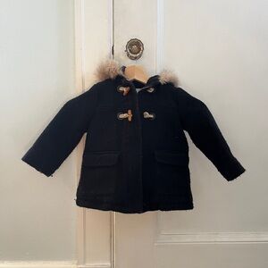 Children's dark navy/black Toggle Coat with Fur Hood